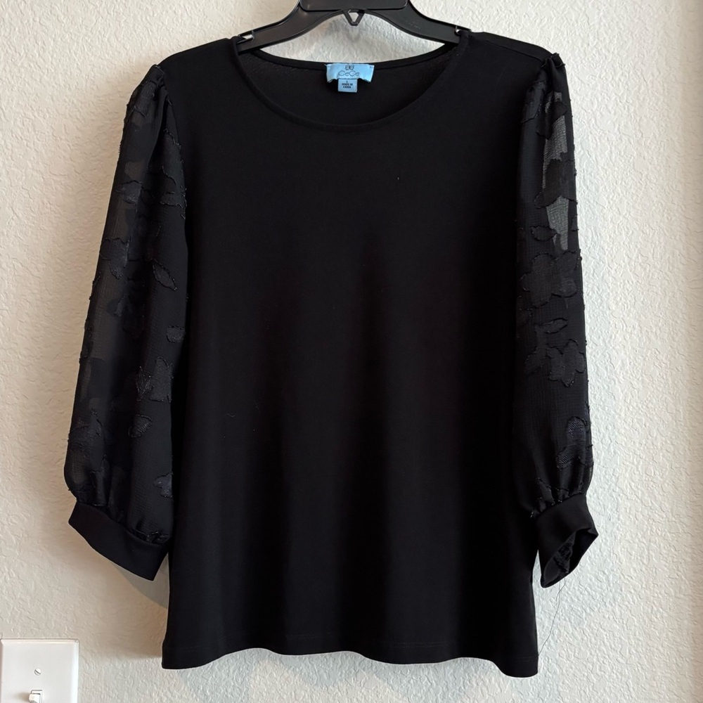 ❗️FINAL❗️CeCe Black Blouse with Sheer Sleeves Large